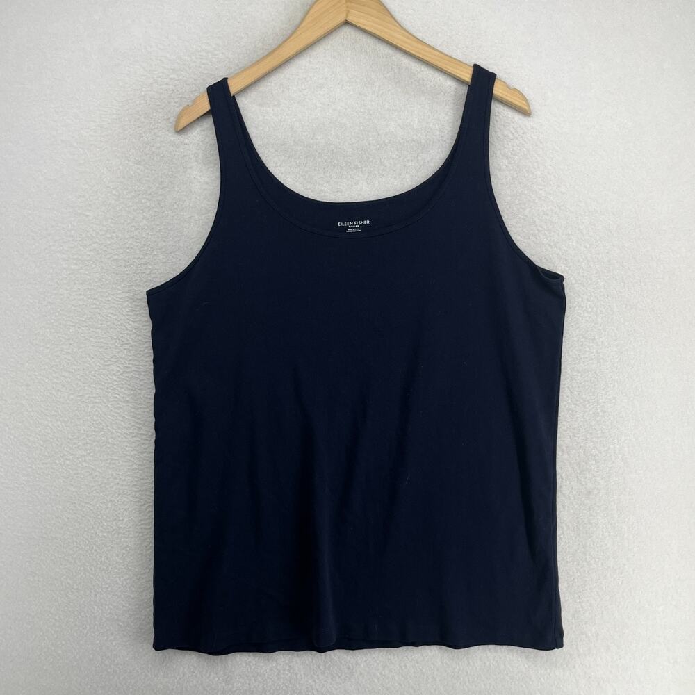 EILEEN FISHER Tank Top 3X Organic Cotton Ribbed Jersey Slim Cami Scoop Neck Blue